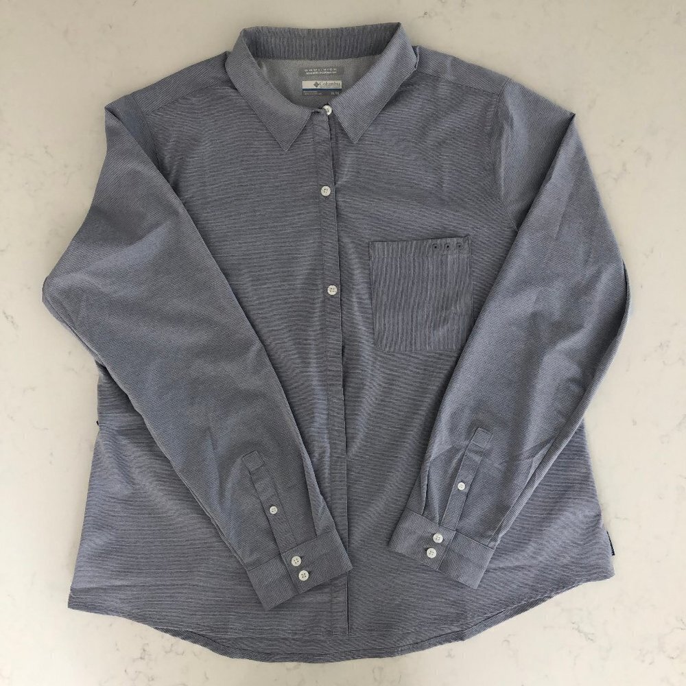 Columbia Performance Fishing Gear Lg Slv Omni Wick Shirt Blue Gray Sz XL NWOT